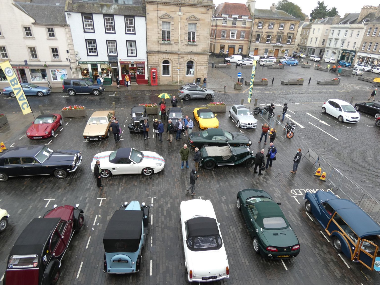 Classic cars on display at a show in Kelso