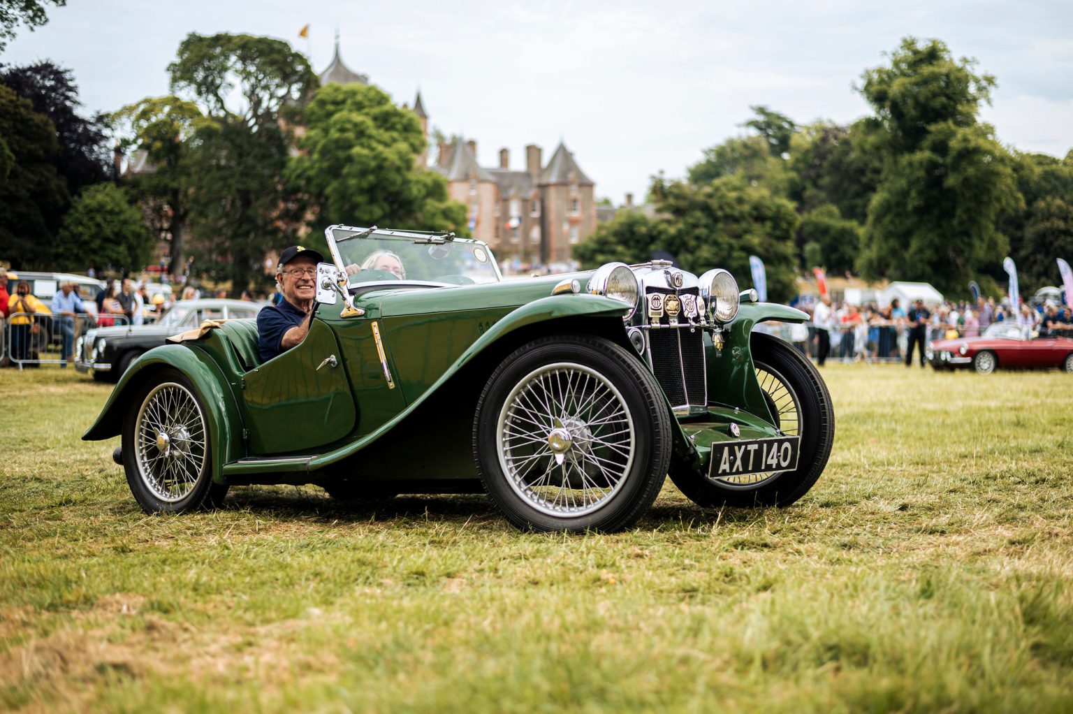 Green vintage MG sports car