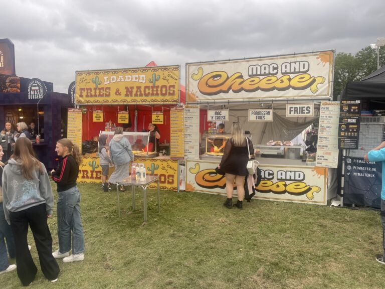 Visitors at trade stalls